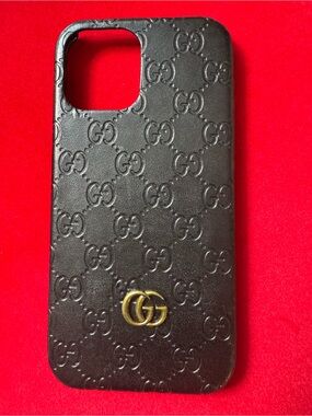 GG fashion iPhone 12 PRO max Phone Case with Gold Double-G Accent black and red